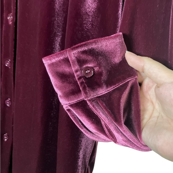 Soft Surroundings Velvet Button Down Shirt M Boyfriend Whimsigoth Autumn Mature - Picture 2 of 5